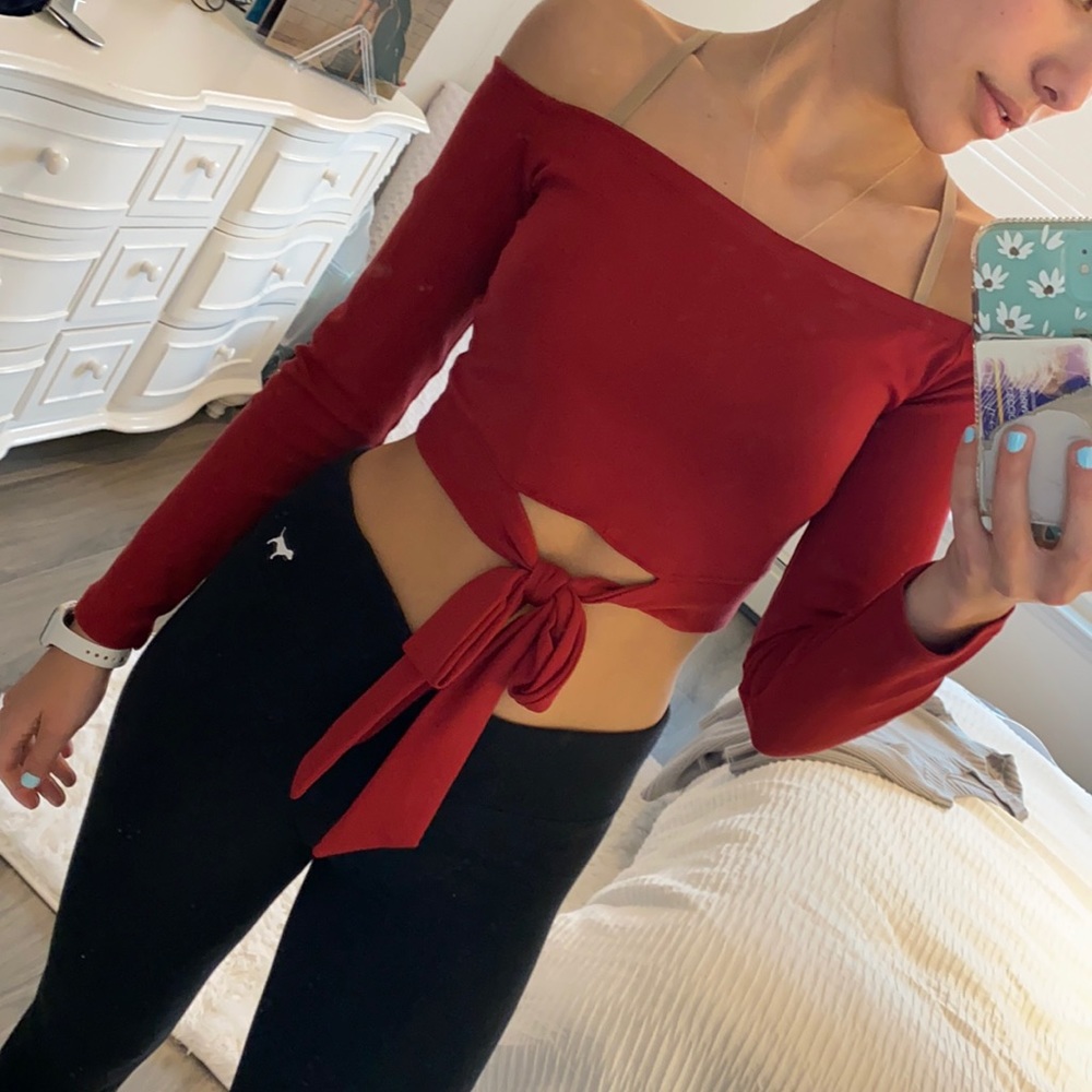 Off the shoulder red top with bow